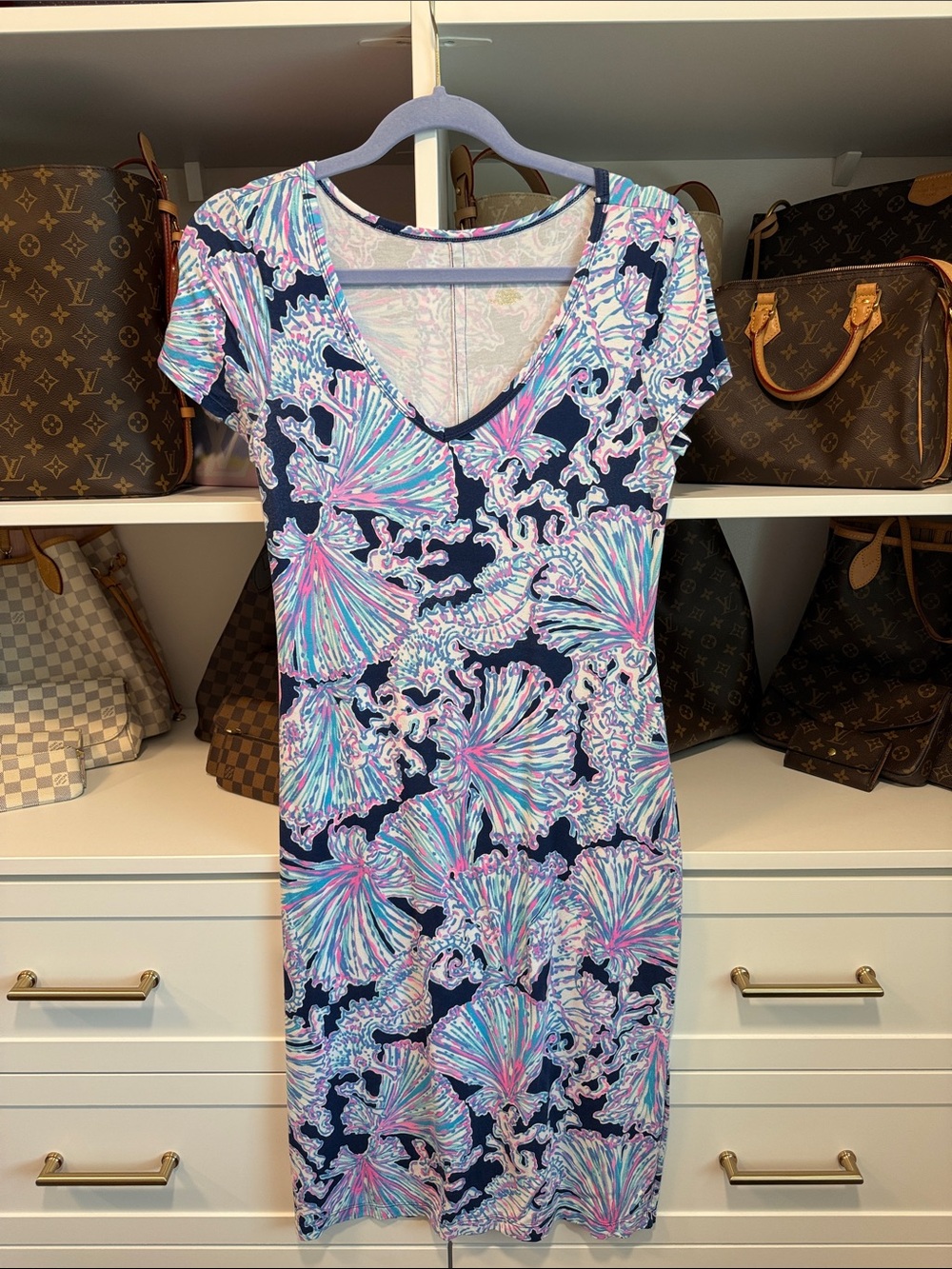 Lilly Pulitzer Malin Midi Dress Deep Sea Navy Blue EUC Worn Once